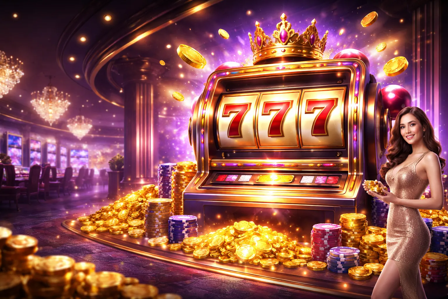Hình ảnh game nổ hũ tại 68wi với biểu tượng tiền vàng và hiệu ứng ánh sáng rực rỡ.